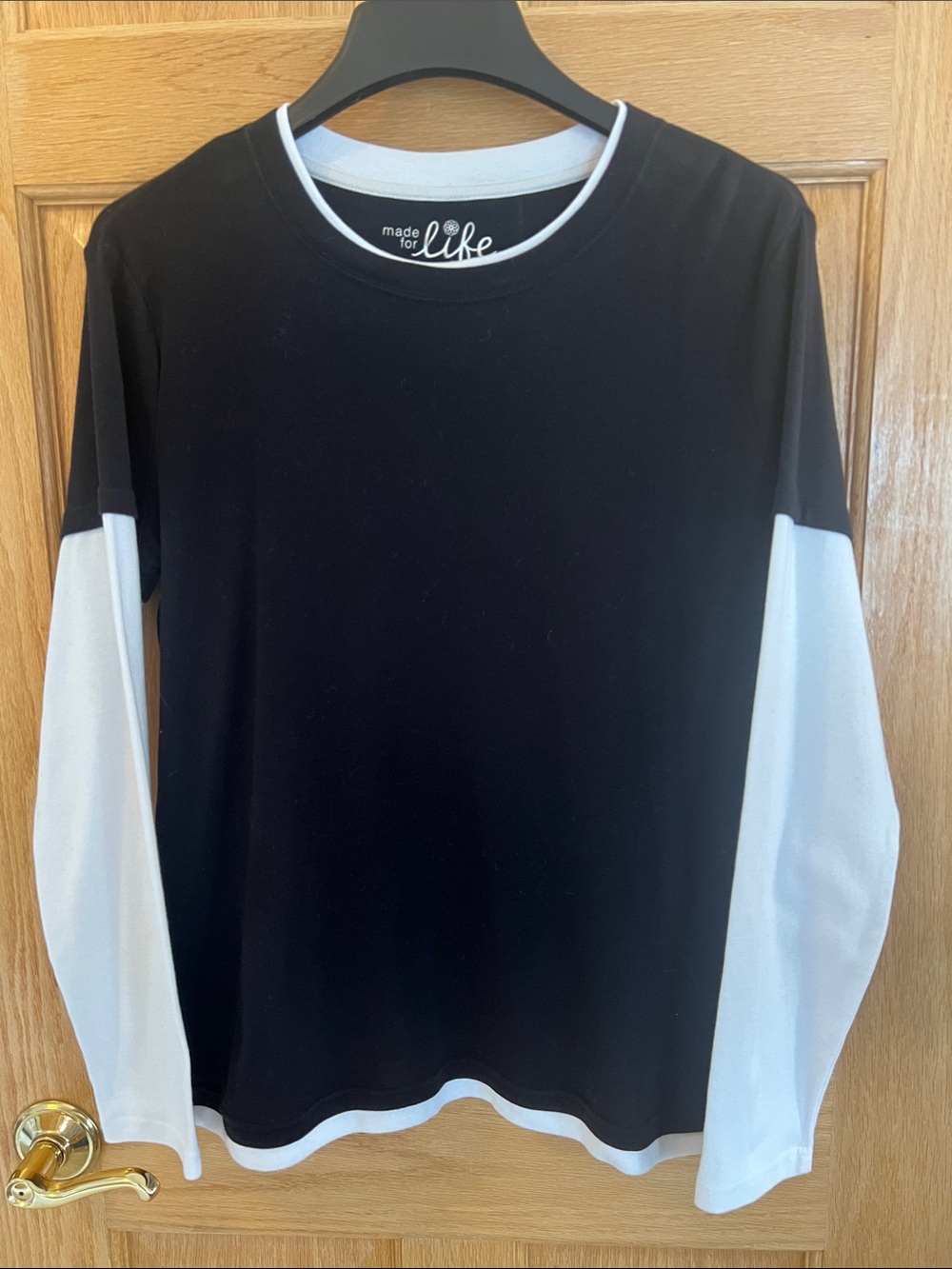 made for life Black and White Colorblock Long-Sleeve Tee XL
